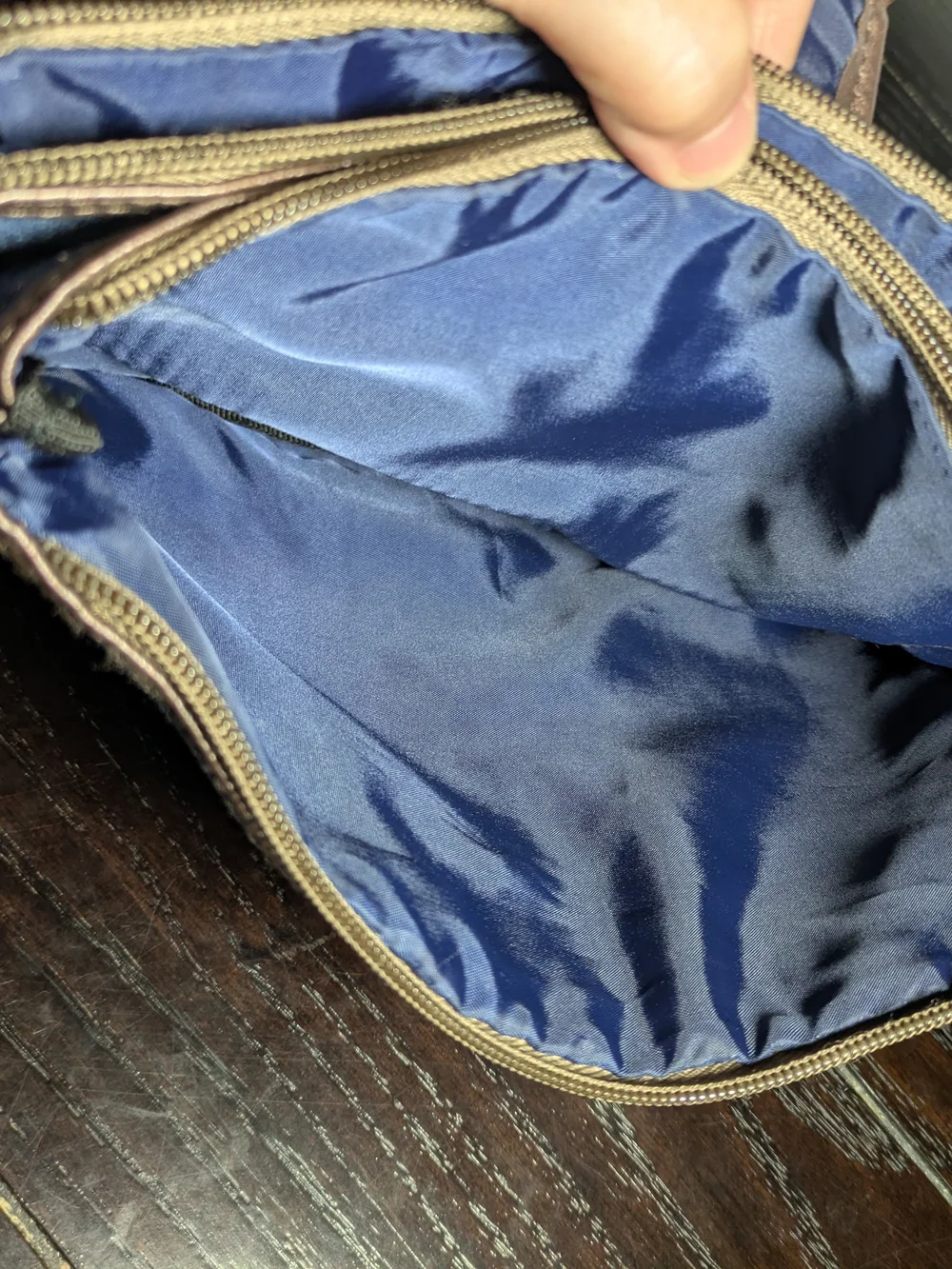 Gold Coast Denim Handbag Bag And Matching Watch - Blue with Brown Trim